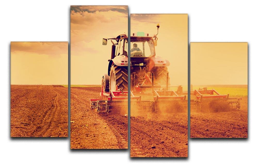 Tractor in sunset 4 Split Panel Canvas  - Canvas Art Rocks - 1