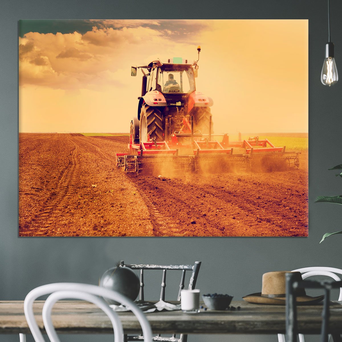 Tractor in sunset Canvas Print or Poster