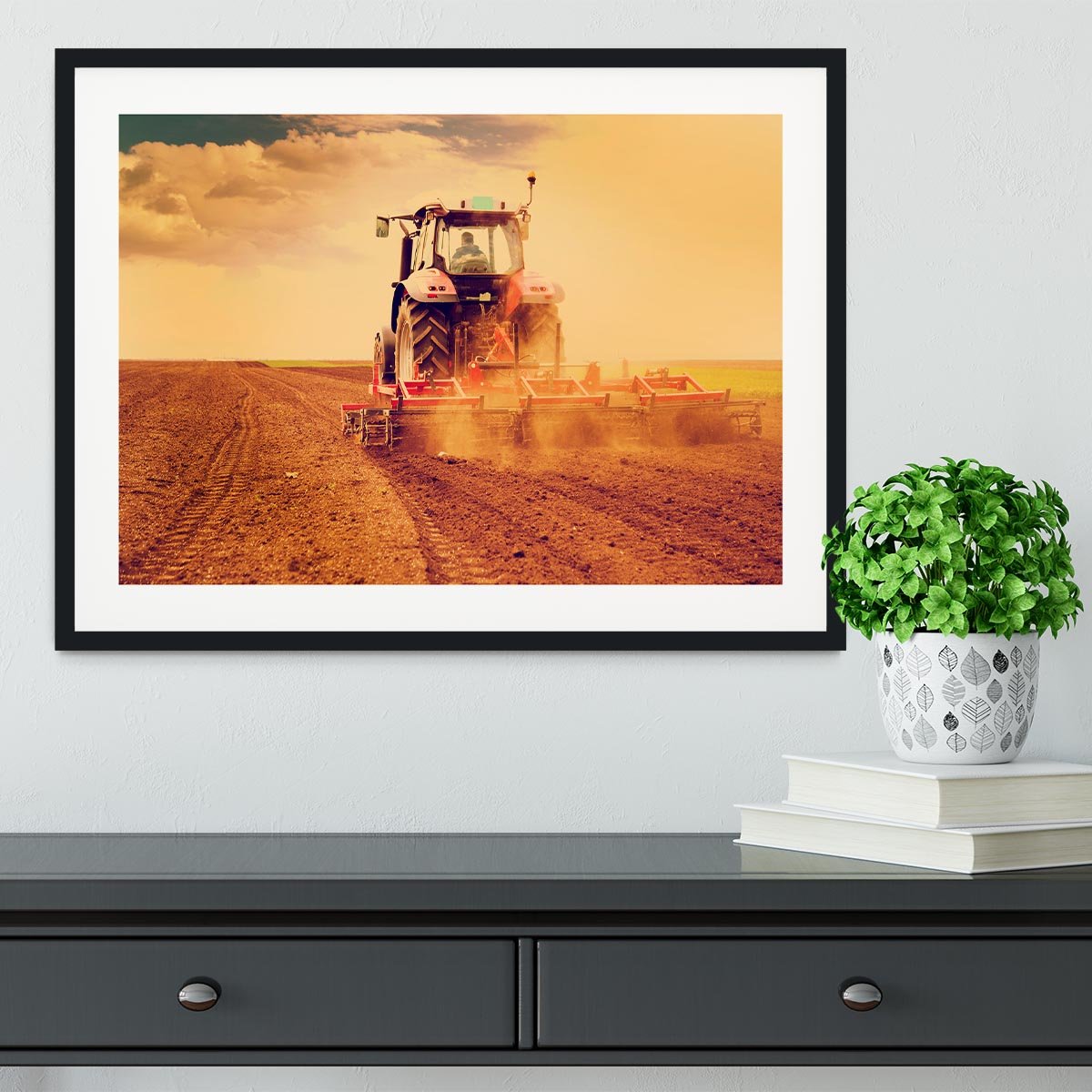 Tractor in sunset Framed Print - Canvas Art Rocks - 1