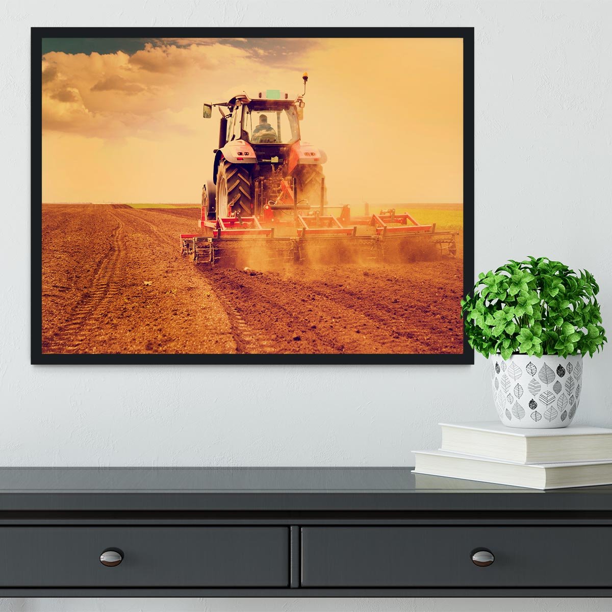 Tractor in sunset Framed Print - Canvas Art Rocks - 2