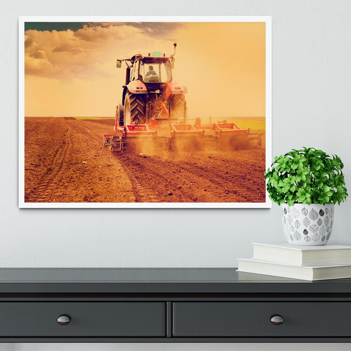 Tractor in sunset Framed Print - Canvas Art Rocks -6