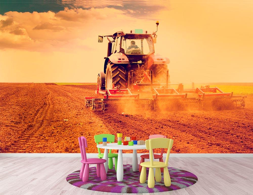 Tractor in sunset Wall Mural Wallpaper - Canvas Art Rocks - 3