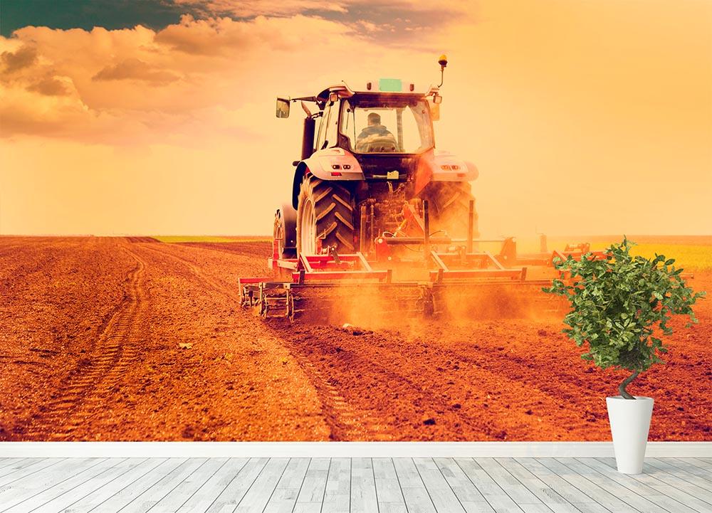 Tractor in sunset Wall Mural Wallpaper - Canvas Art Rocks - 4