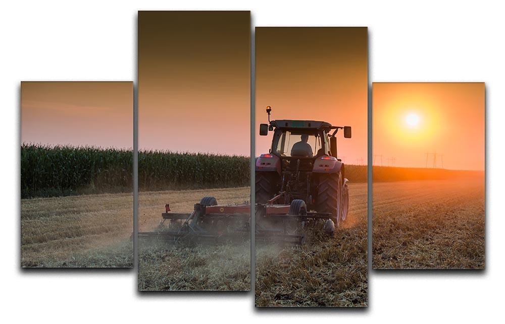 Tractor plowing field at dusk 4 Split Panel Canvas  - Canvas Art Rocks - 1