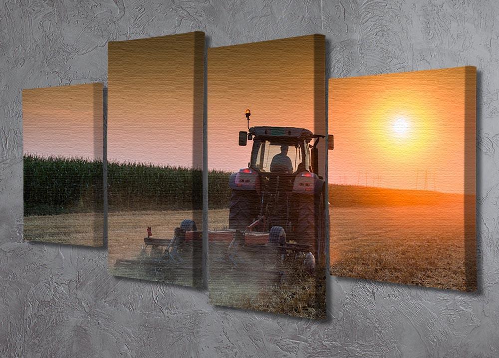 Tractor plowing field at dusk 4 Split Panel Canvas  - Canvas Art Rocks - 2