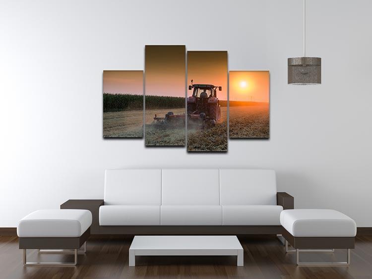 Tractor plowing field at dusk 4 Split Panel Canvas  - Canvas Art Rocks - 3