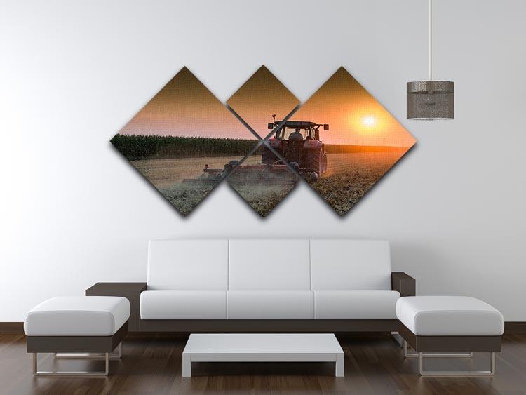 Tractor plowing field at dusk 4 Square Multi Panel Canvas  - Canvas Art Rocks - 3