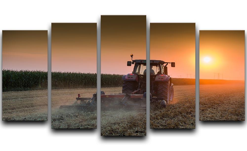 Tractor plowing field at dusk 5 Split Panel Canvas  - Canvas Art Rocks - 1