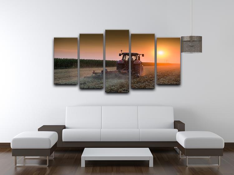 Tractor plowing field at dusk 5 Split Panel Canvas  - Canvas Art Rocks - 3