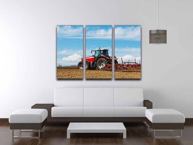 Tractor plowing the field 3 Split Panel Canvas Print - Canvas Art Rocks - 3