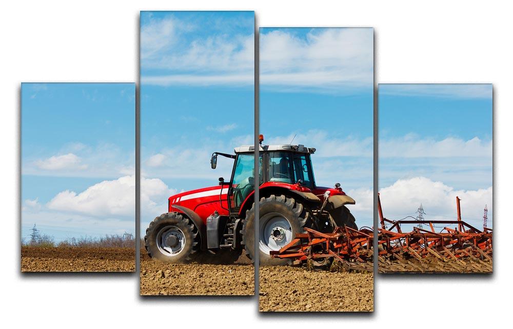 Tractor plowing the field 4 Split Panel Canvas  - Canvas Art Rocks - 1