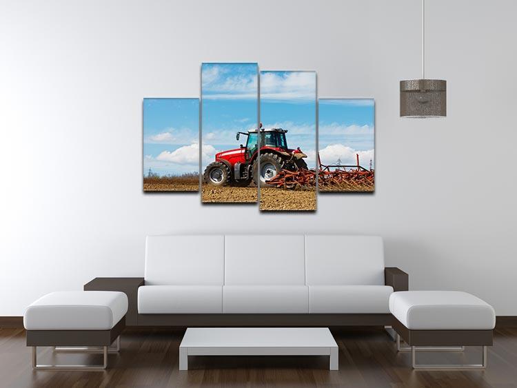 Tractor plowing the field 4 Split Panel Canvas  - Canvas Art Rocks - 3