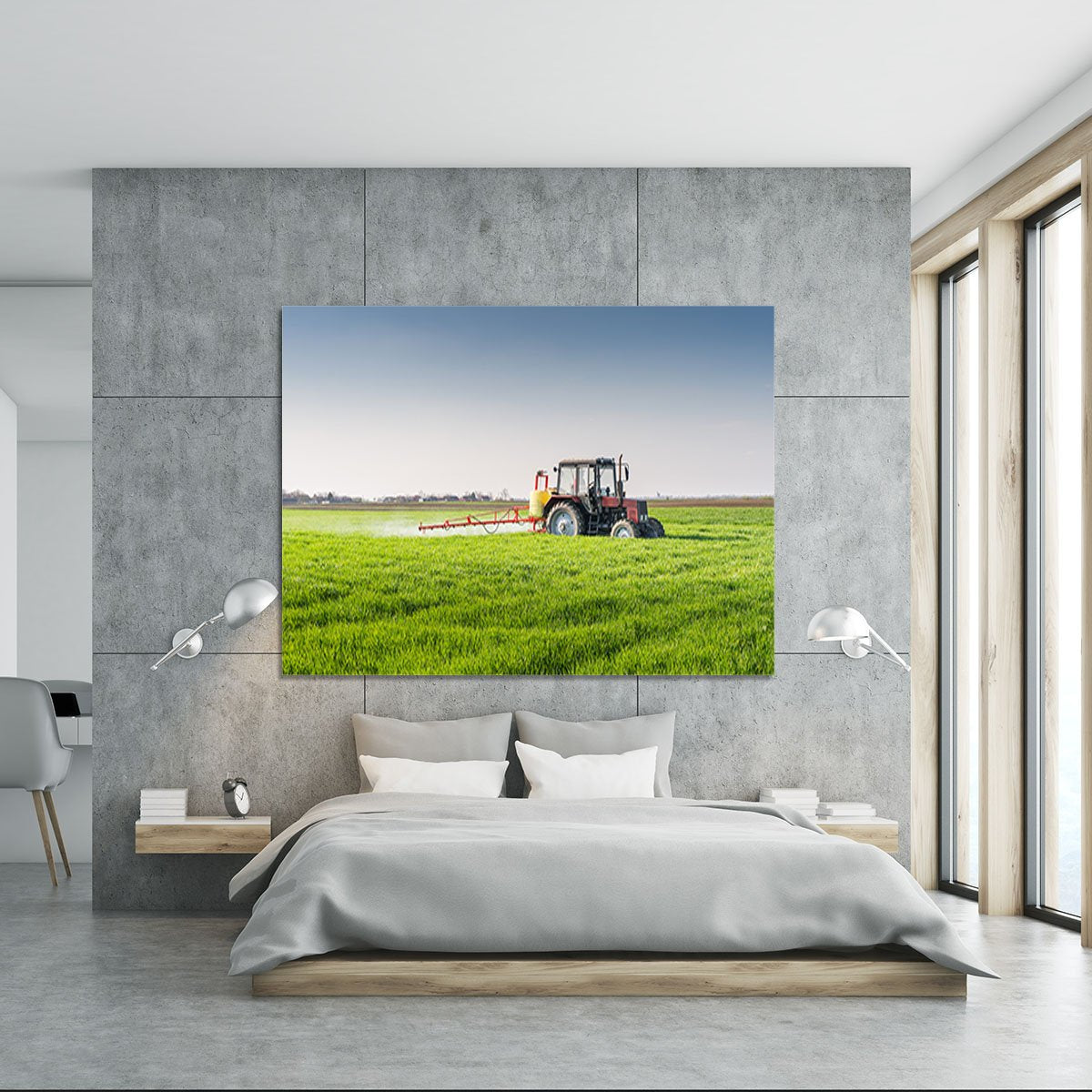 Tractor spraying wheat field Canvas Print or Poster
