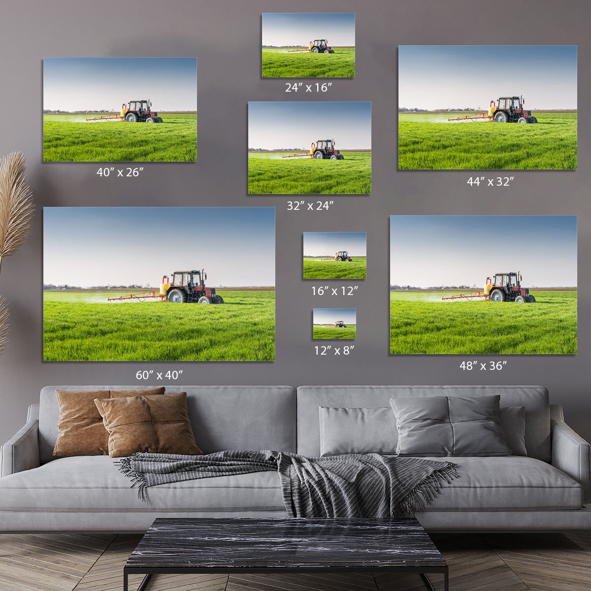 Tractor spraying wheat field Canvas Print or Poster