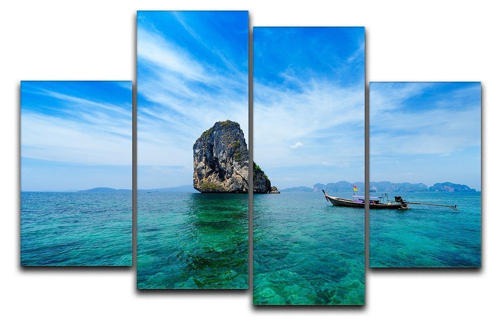 Traditional Thai boat in the blue sea 4 Split Panel Canvas  - Canvas Art Rocks - 1