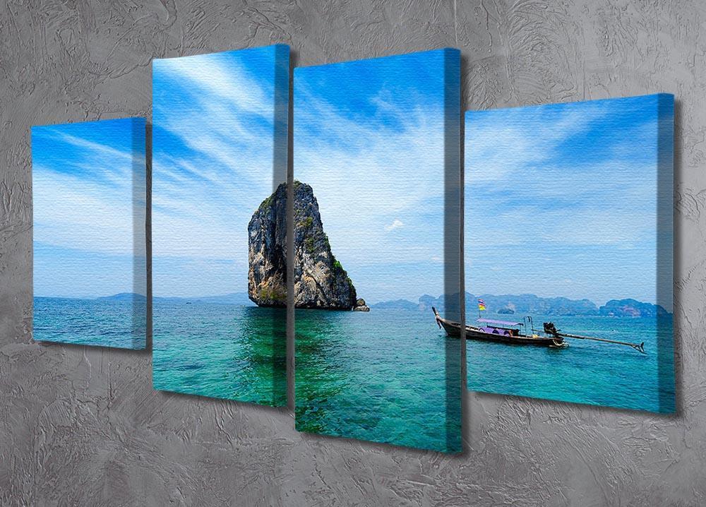 Traditional Thai boat in the blue sea 4 Split Panel Canvas  - Canvas Art Rocks - 2