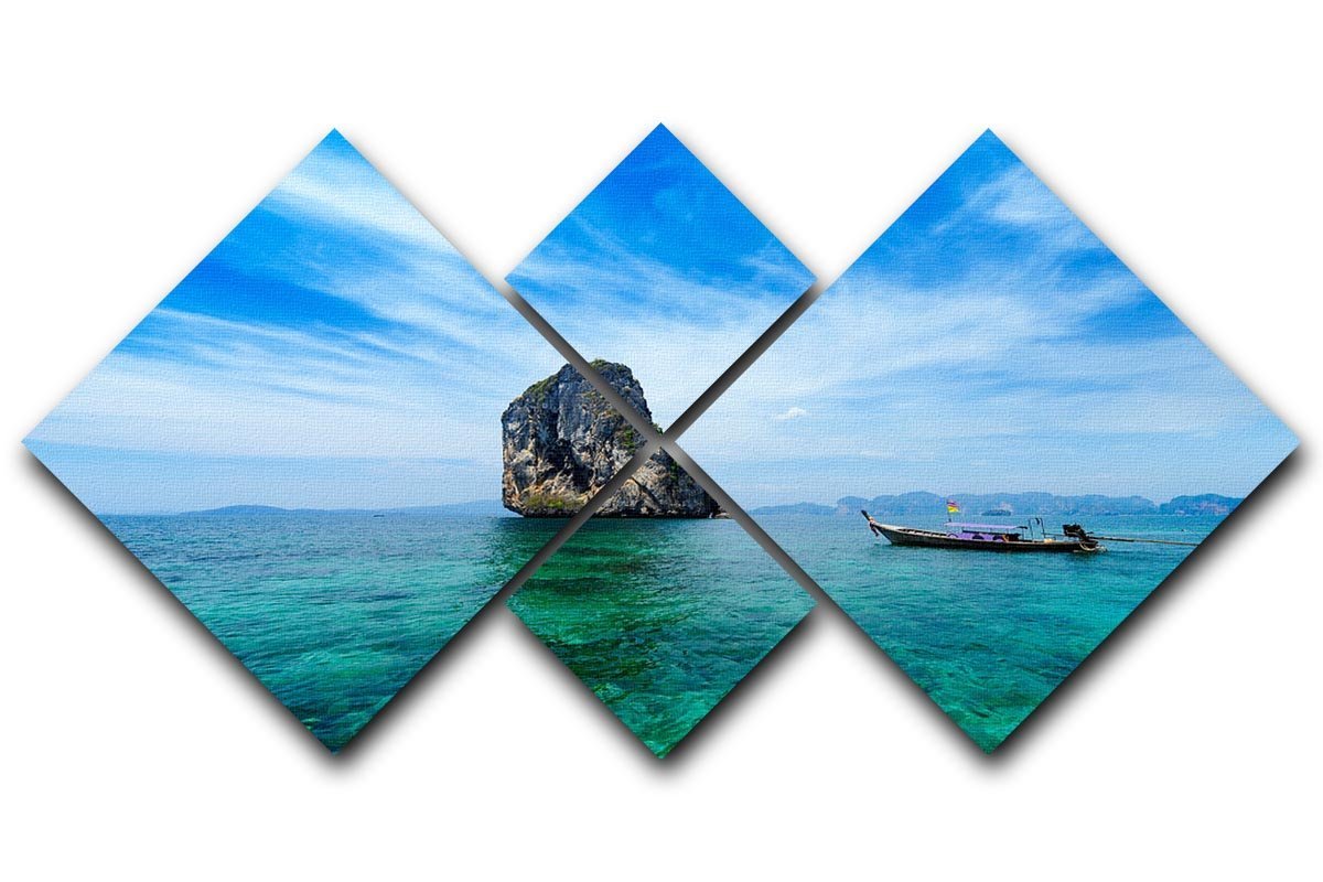 Traditional Thai boat in the blue sea 4 Square Multi Panel Canvas  - Canvas Art Rocks - 1