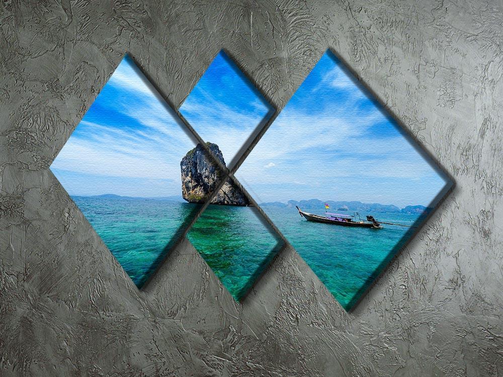 Traditional Thai boat in the blue sea 4 Square Multi Panel Canvas  - Canvas Art Rocks - 2