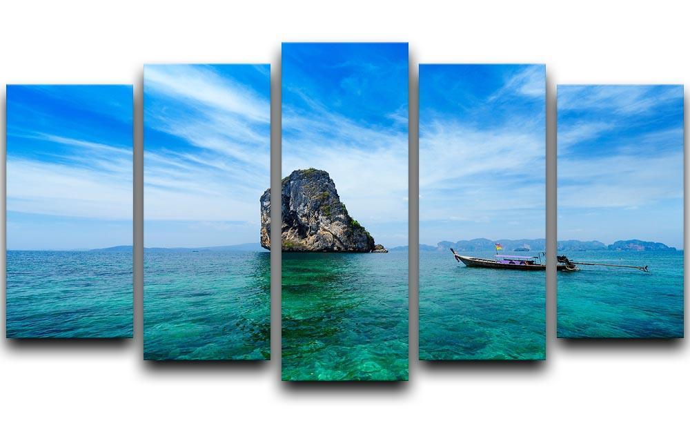 Traditional Thai boat in the blue sea 5 Split Panel Canvas  - Canvas Art Rocks - 1