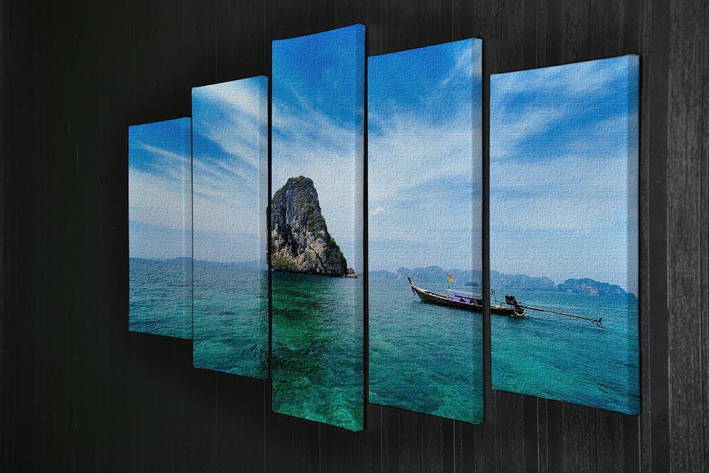 Traditional Thai boat in the blue sea 5 Split Panel Canvas  - Canvas Art Rocks - 2