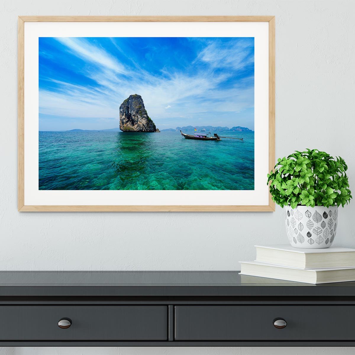 Traditional Thai boat in the blue sea Framed Print - Canvas Art Rocks - 3