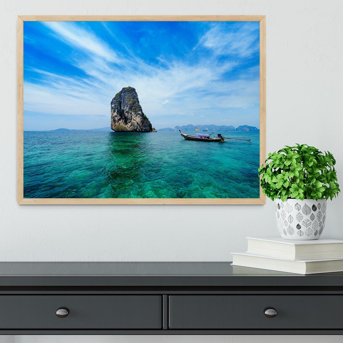Traditional Thai boat in the blue sea Framed Print - Canvas Art Rocks - 4