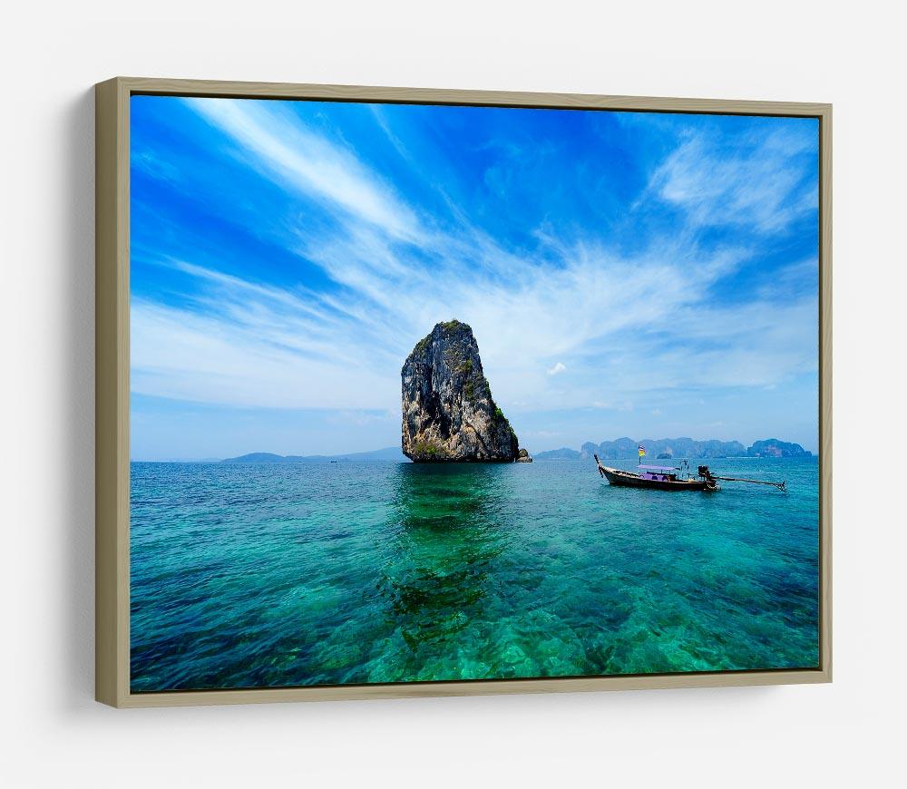 Traditional Thai boat in the blue sea HD Metal Print