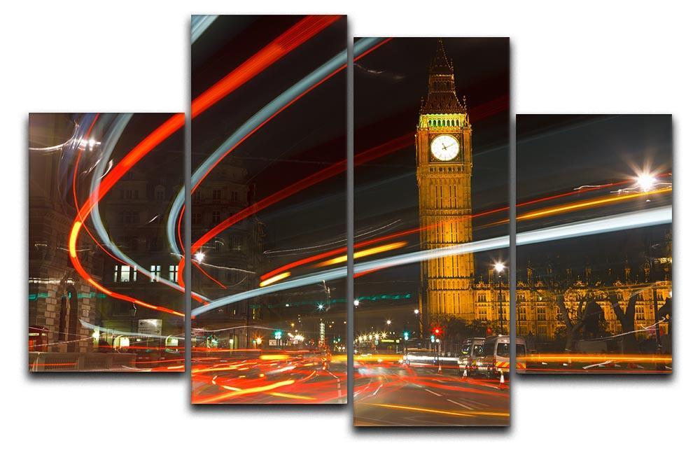 Traffic in night London 4 Split Panel Canvas  - Canvas Art Rocks - 1