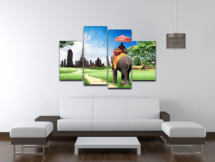 Travel concept tourists on an elephant 4 Split Panel Canvas - Canvas Art Rocks - 3