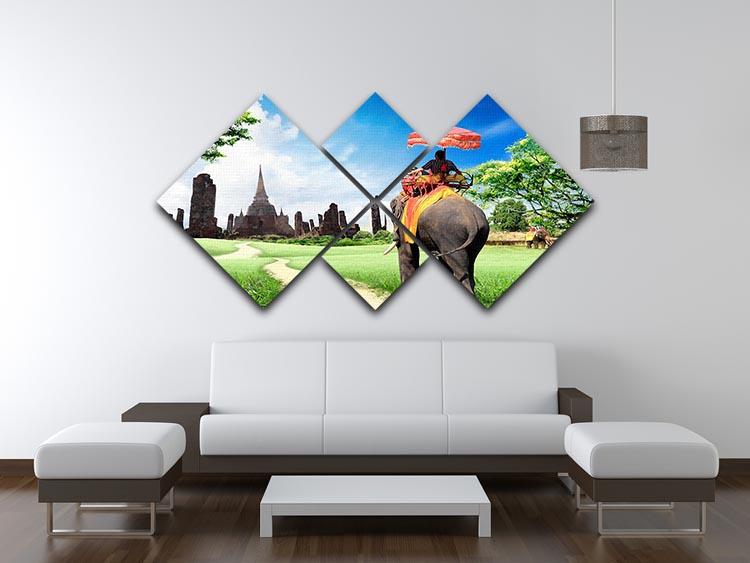 Travel concept tourists on an elephant 4 Square Multi Panel Canvas - Canvas Art Rocks - 3