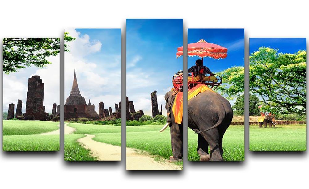 Travel concept tourists on an elephant 5 Split Panel Canvas - Canvas Art Rocks - 1