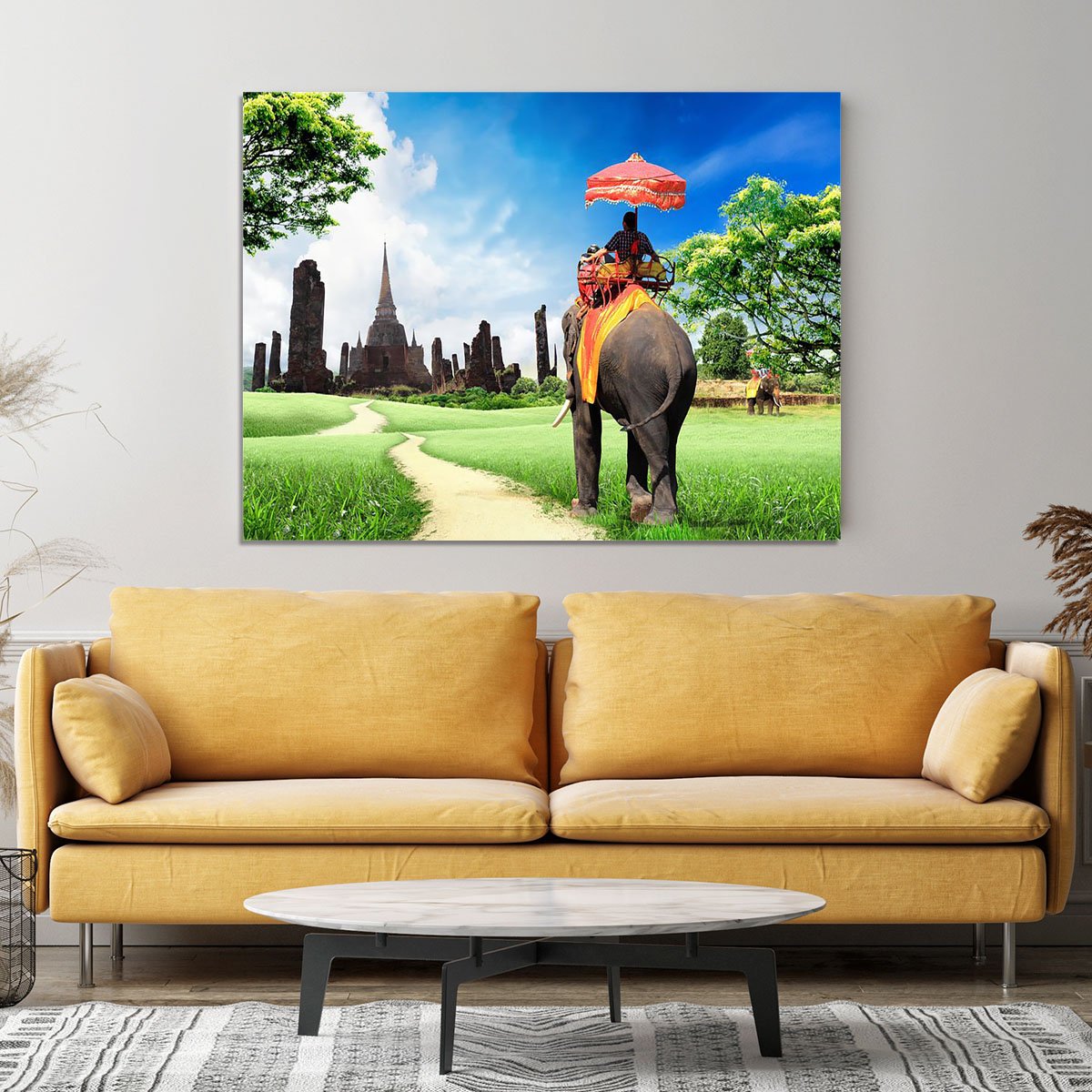 Travel concept tourists on an elephant Canvas Print or Poster