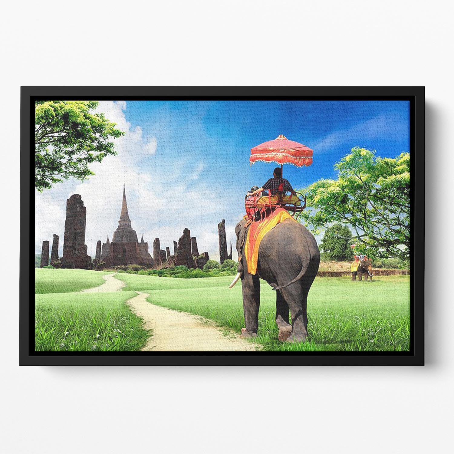 Travel concept tourists on an elephant Floating Framed Canvas - Canvas Art Rocks - 2