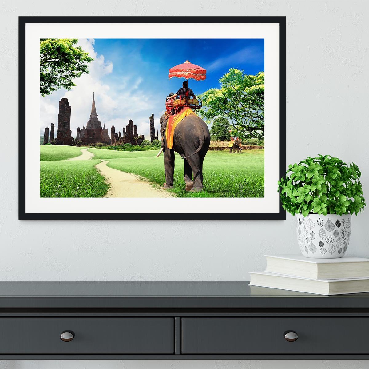 Travel concept tourists on an elephant Framed Print - Canvas Art Rocks - 1