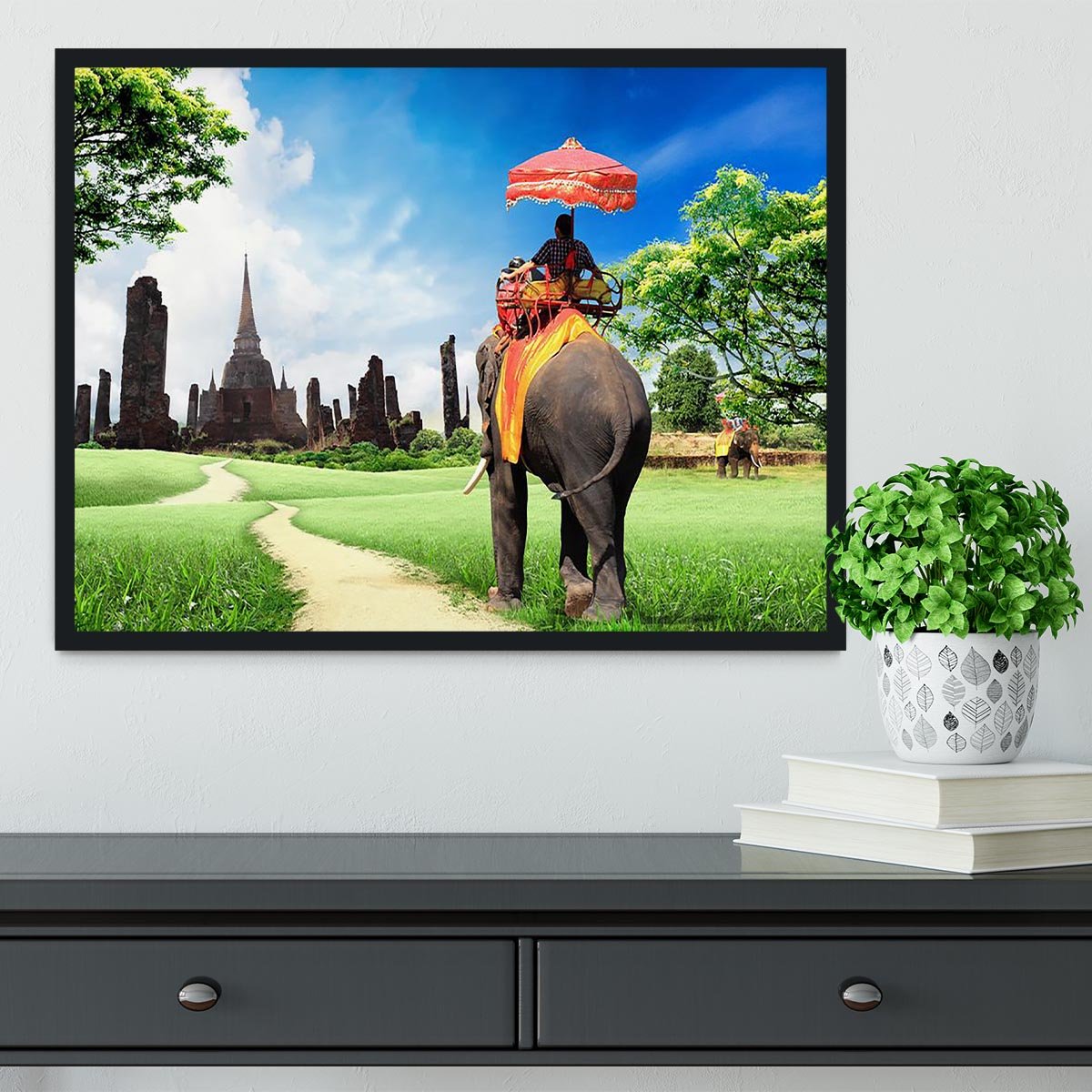 Travel concept tourists on an elephant Framed Print - Canvas Art Rocks - 2