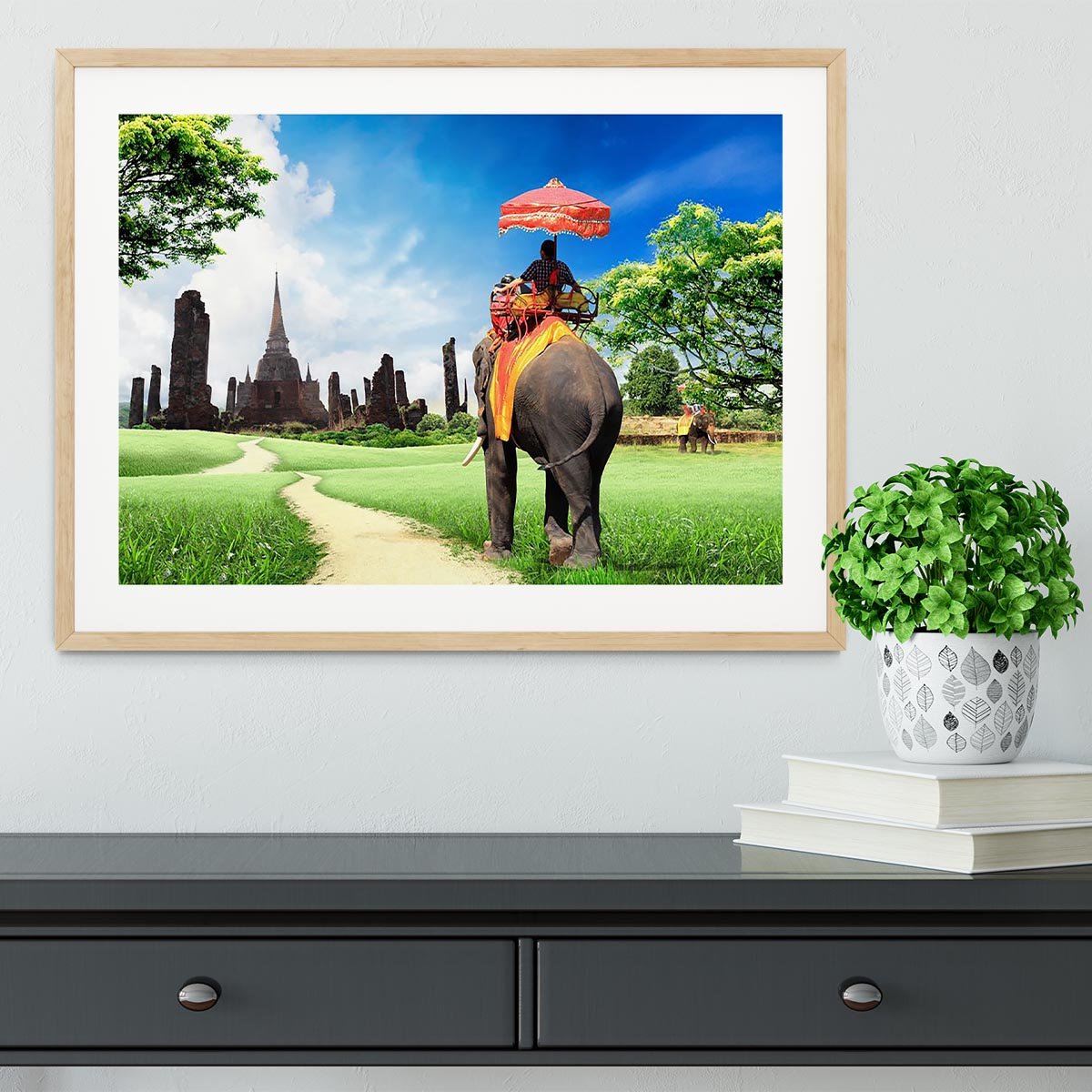 Travel concept tourists on an elephant Framed Print - Canvas Art Rocks - 3