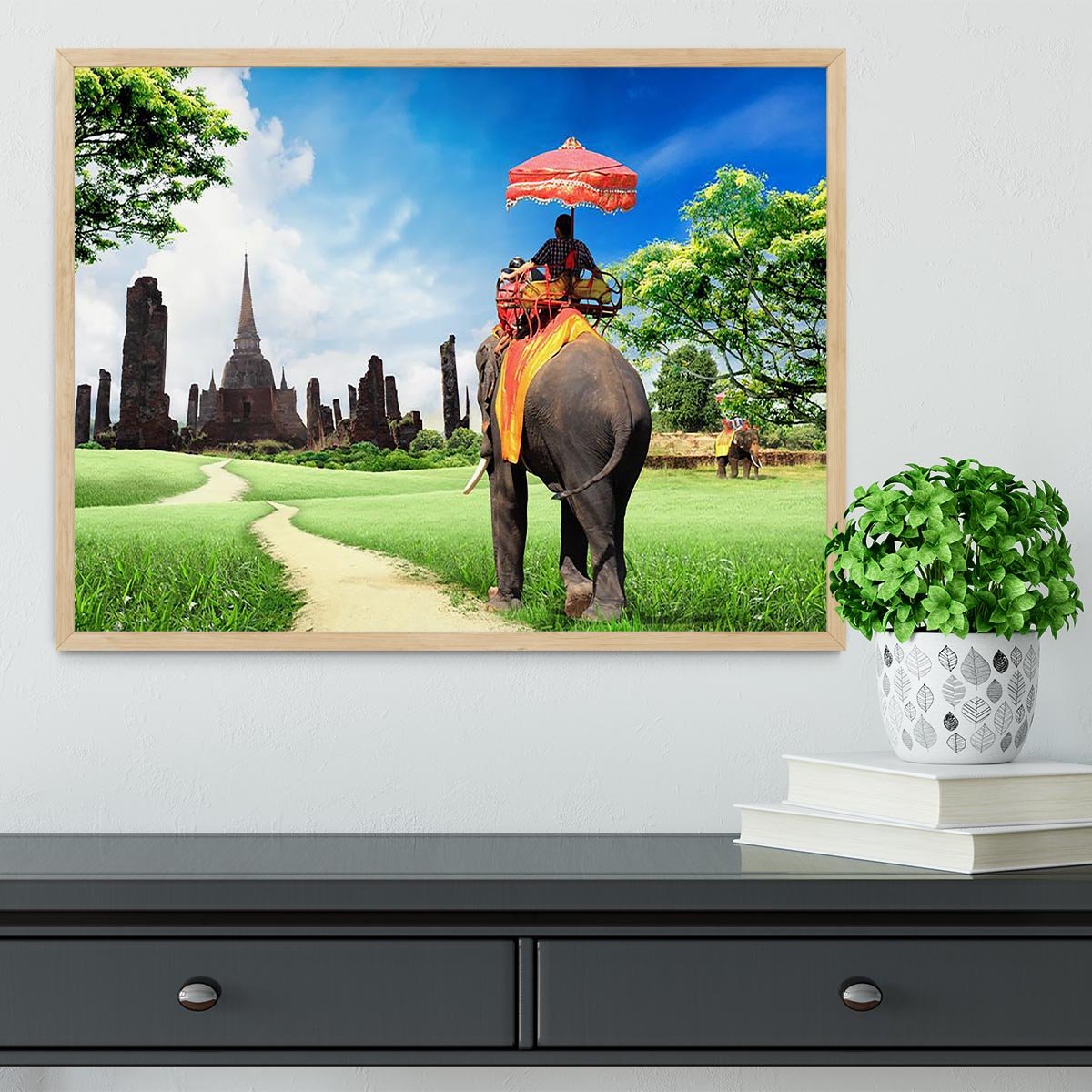 Travel concept tourists on an elephant Framed Print - Canvas Art Rocks - 4