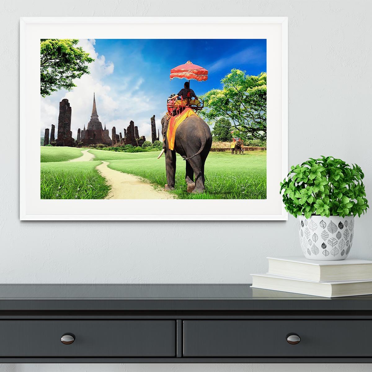 Travel concept tourists on an elephant Framed Print - Canvas Art Rocks - 5