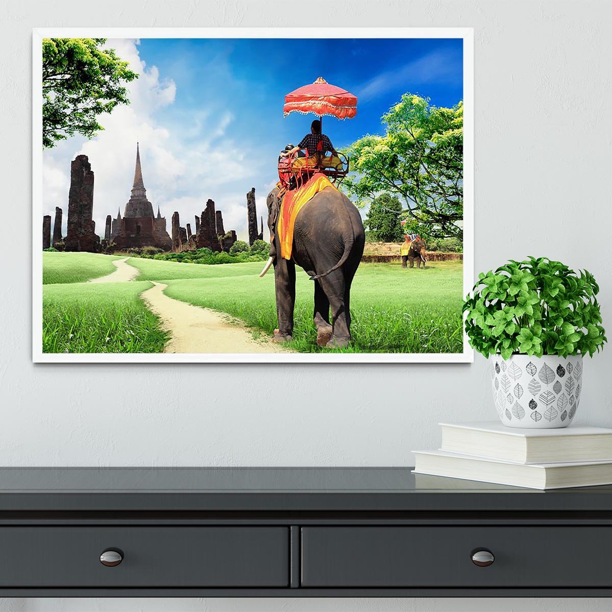 Travel concept tourists on an elephant Framed Print - Canvas Art Rocks -6