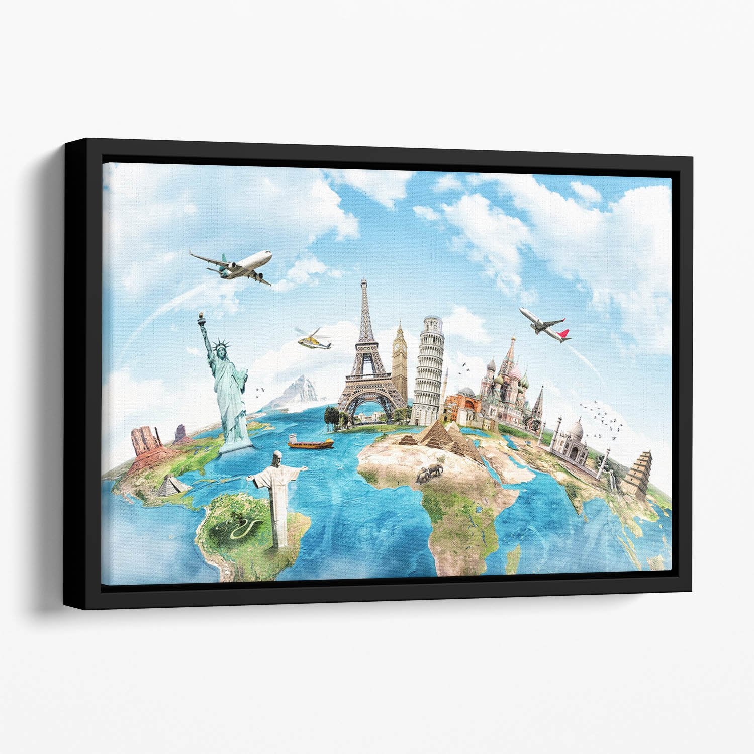 Travel the world Floating Framed Canvas