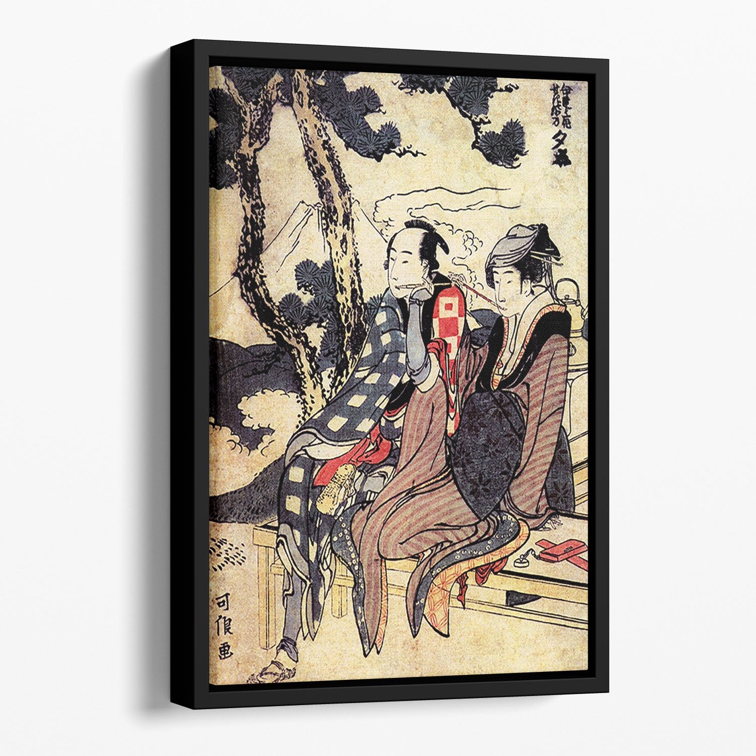 Traveling couple by Hokusai Floating Framed Canvas