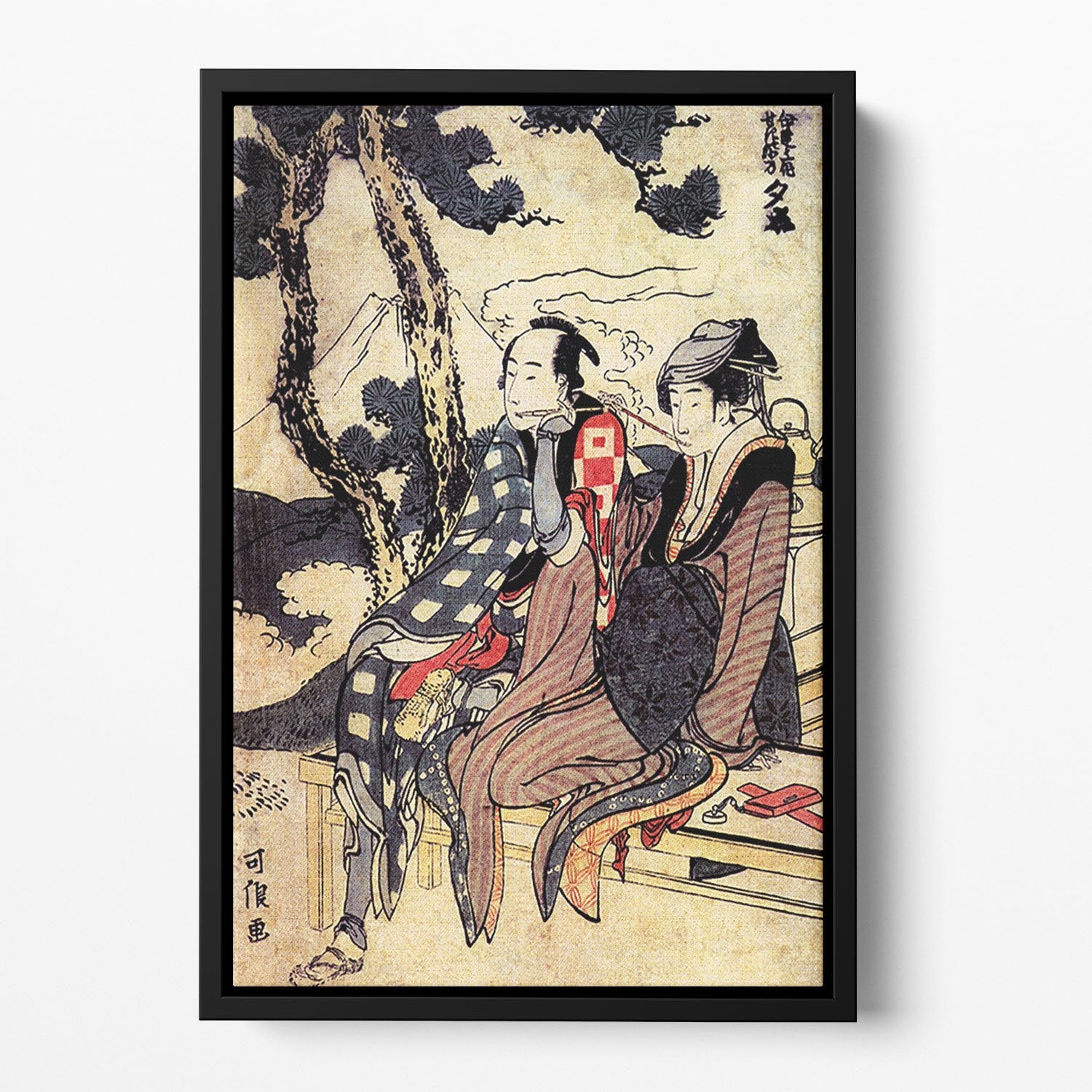 Traveling couple by Hokusai Floating Framed Canvas