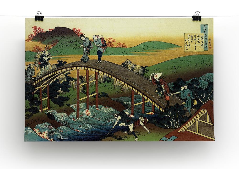 Travellers on the bridge near the waterfall of Ono by Hokusai Canvas Print or Poster - Canvas Art Rocks - 2