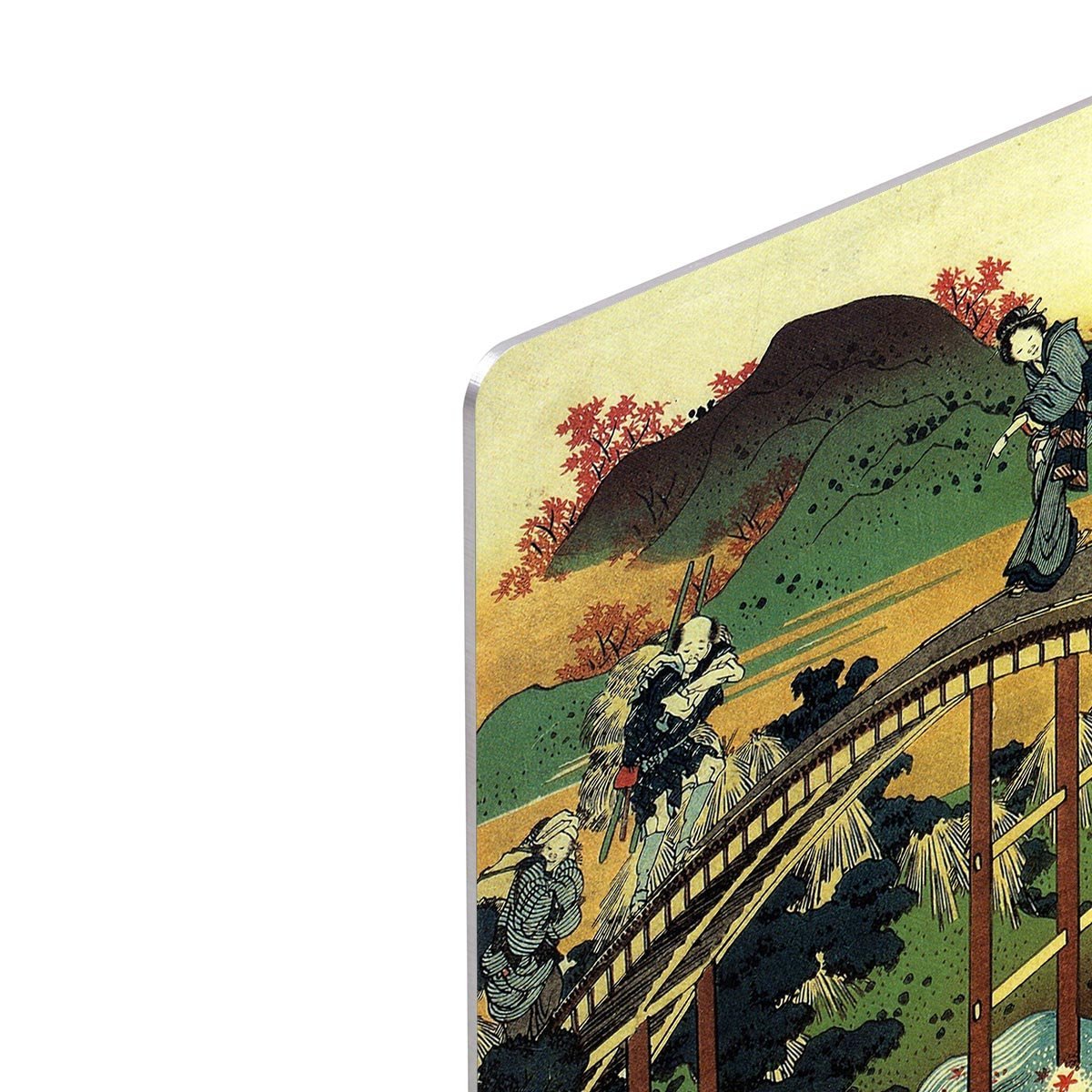 Travellers on the bridge near the waterfall of Ono by Hokusai HD Metal Print