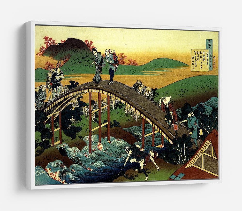 Travellers on the bridge near the waterfall of Ono by Hokusai HD Metal Print