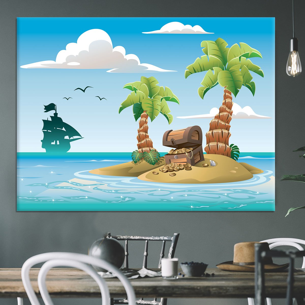 Treasure chest on the unhabited tropical island Canvas Print or Poster