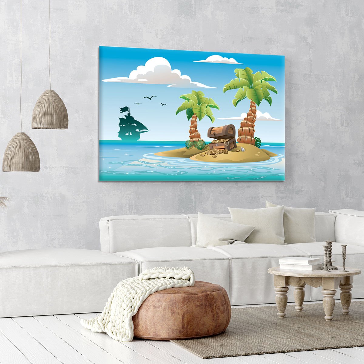 Treasure chest on the unhabited tropical island Canvas Print or Poster
