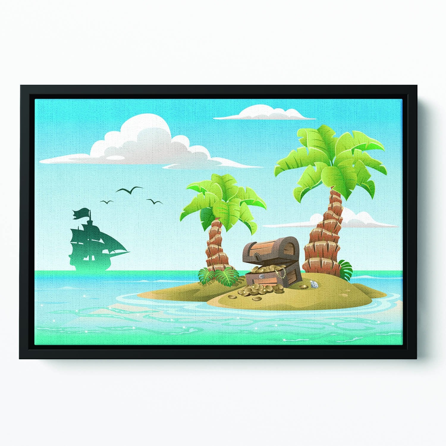 Treasure chest on the unhabited tropical island Floating Framed Canvas