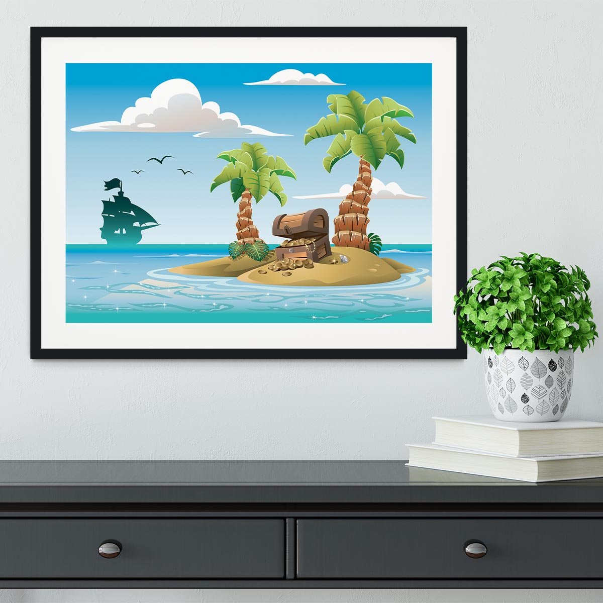 Treasure chest on the unhabited tropical island Framed Print - Canvas Art Rocks - 1