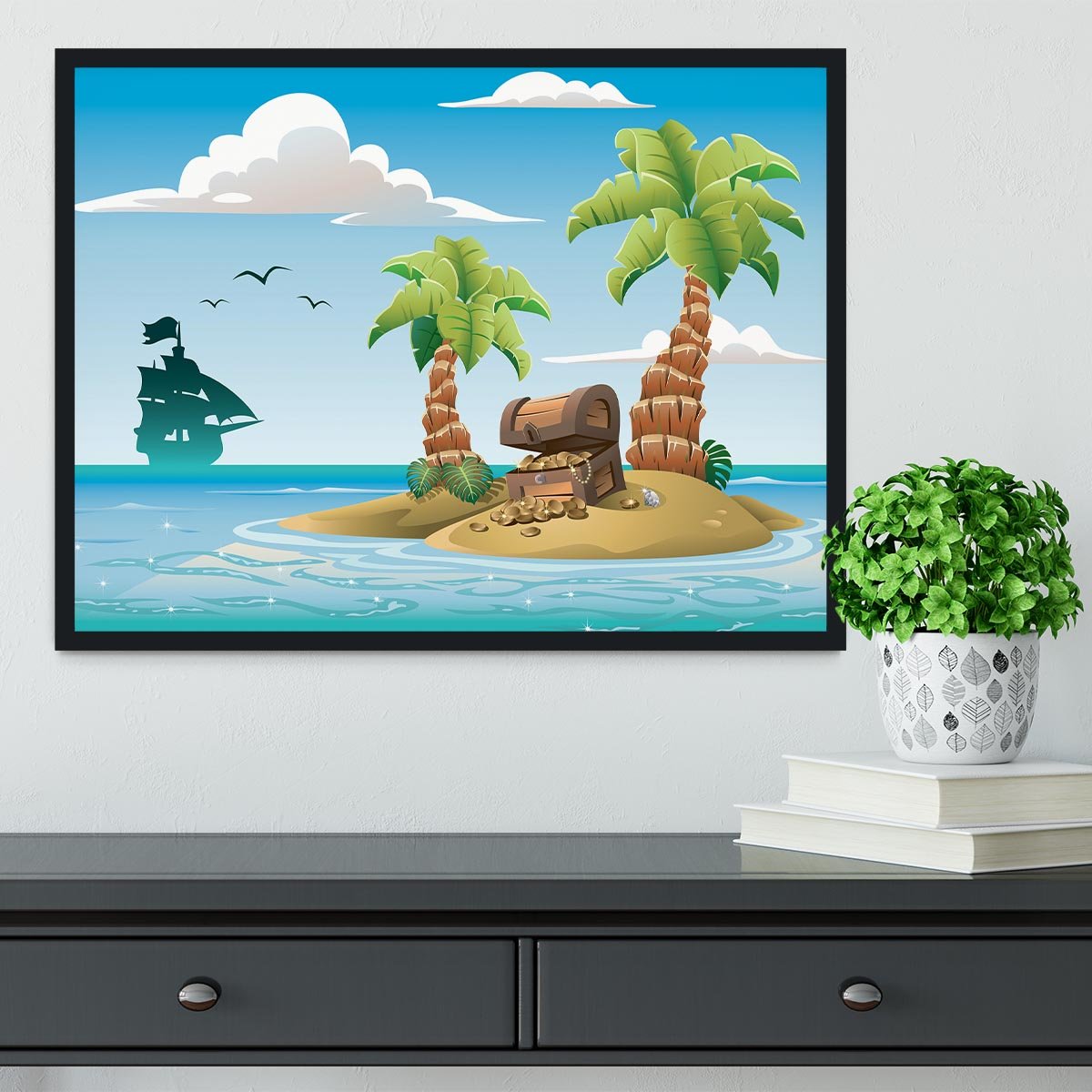 Treasure chest on the unhabited tropical island Framed Print - Canvas Art Rocks - 2